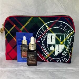 Estee Lauder Tartan Cosmetic Bag with travel Skincare Night Repair